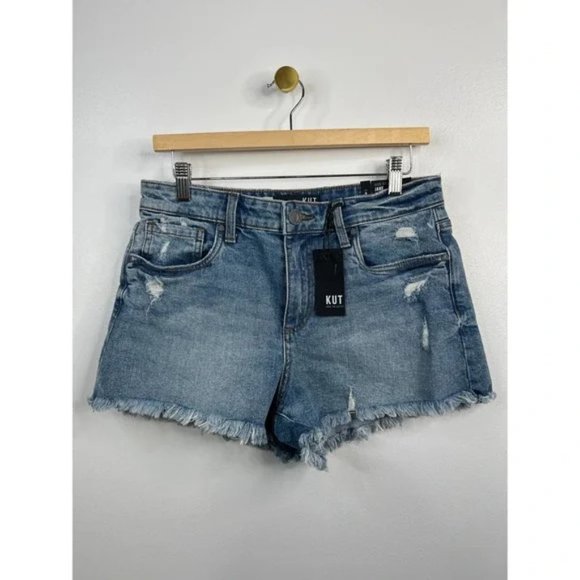 Kut from the Kloth Jane High Waist Distressed Fray Hem Denim Shorts Size: 2 NWT - Picture 2 of 12